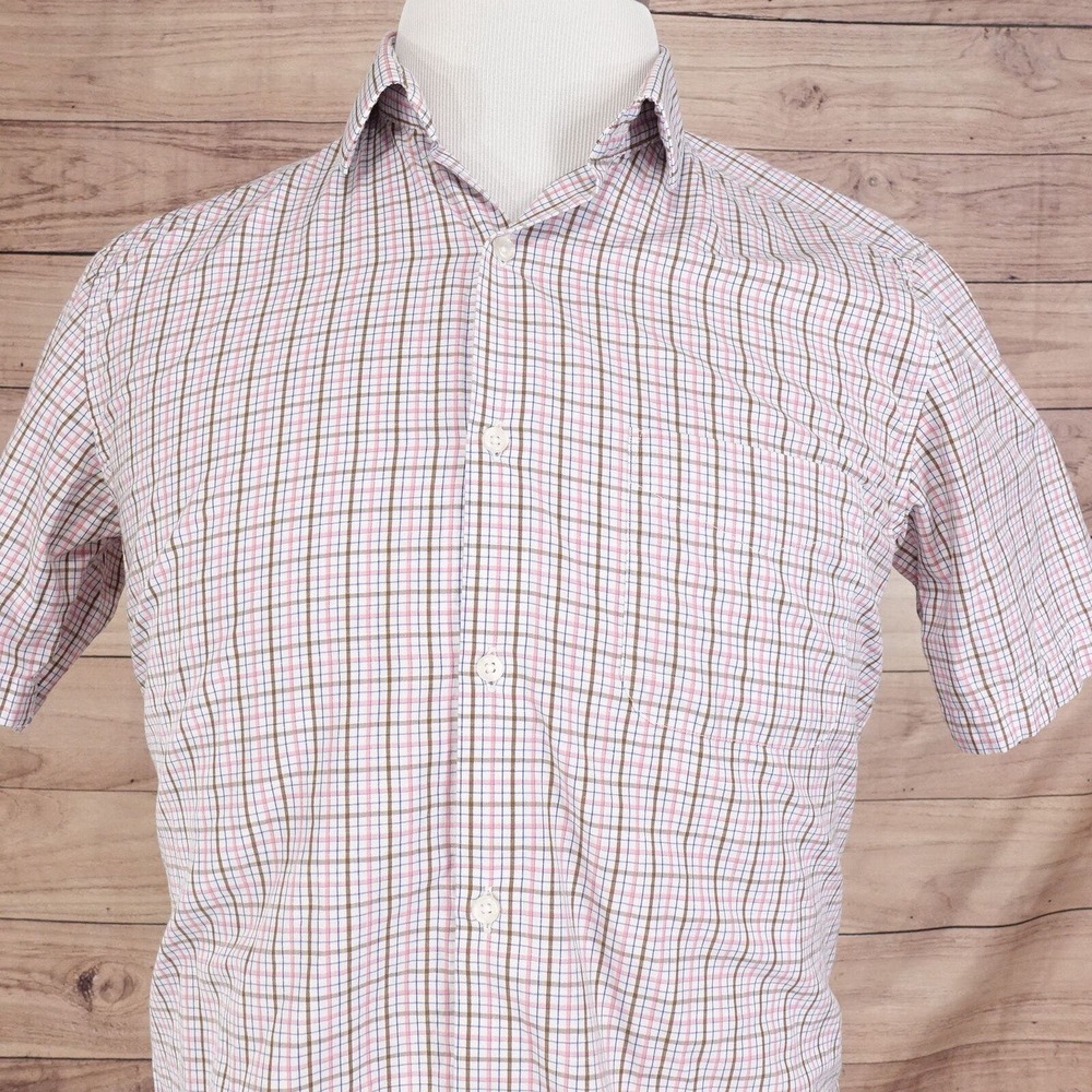 PETER ENGLAND NUVO FIT‎ SHORT SLEEVE CHECK BUTTON DOWN SHIRT MENS SIZE 39